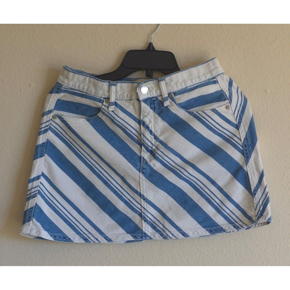 Universal Thread Denim Mini Skirt Size 6 Blue White Striped Womens
